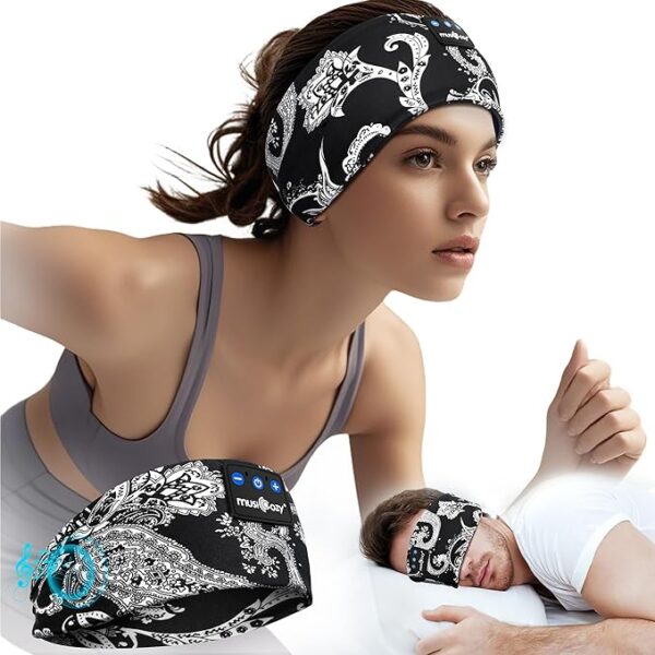 MUSICOZY Casque de sommeil Bluetooth 5.4, confortable et ultra léger, avec son Hi-Fi, autonomie de 14 heures, casque de sommeil confortable pour les personnes dormant sur le côté, les voyages.